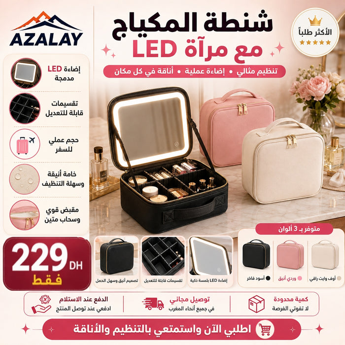 شنطة تنظيم مكياج مع مرآة LED